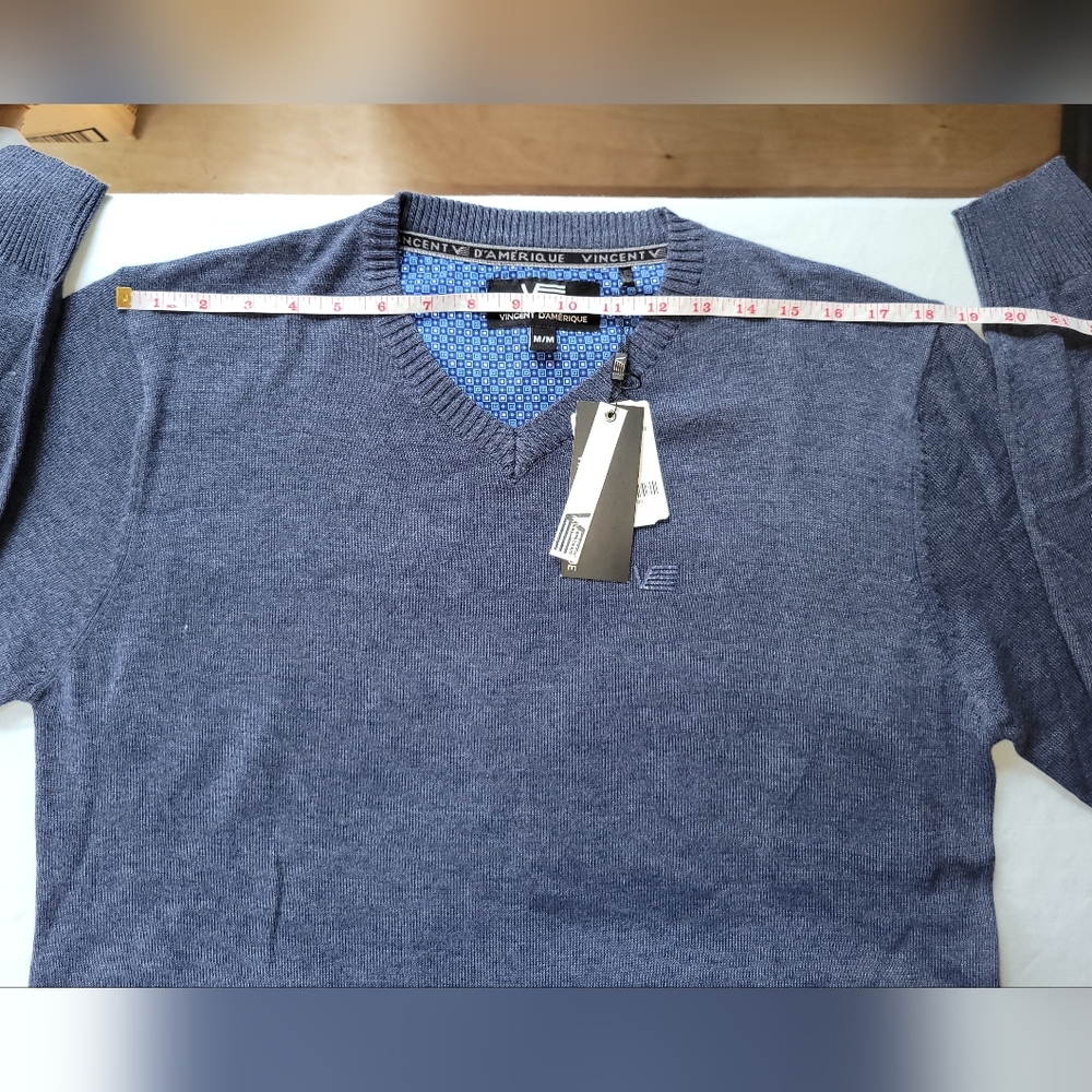 Men's Blue V-Neck Sweater 100% Cotton
